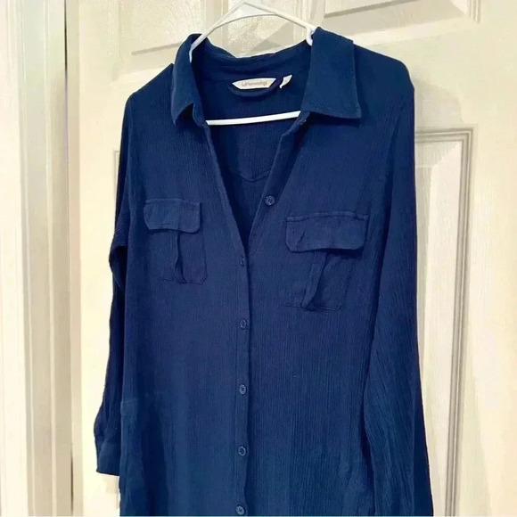 Soft Surrounding Dress Sz M Blue Button Up Collar Shirt Dress Belt Maxi Pockets - Picture 5 of 17